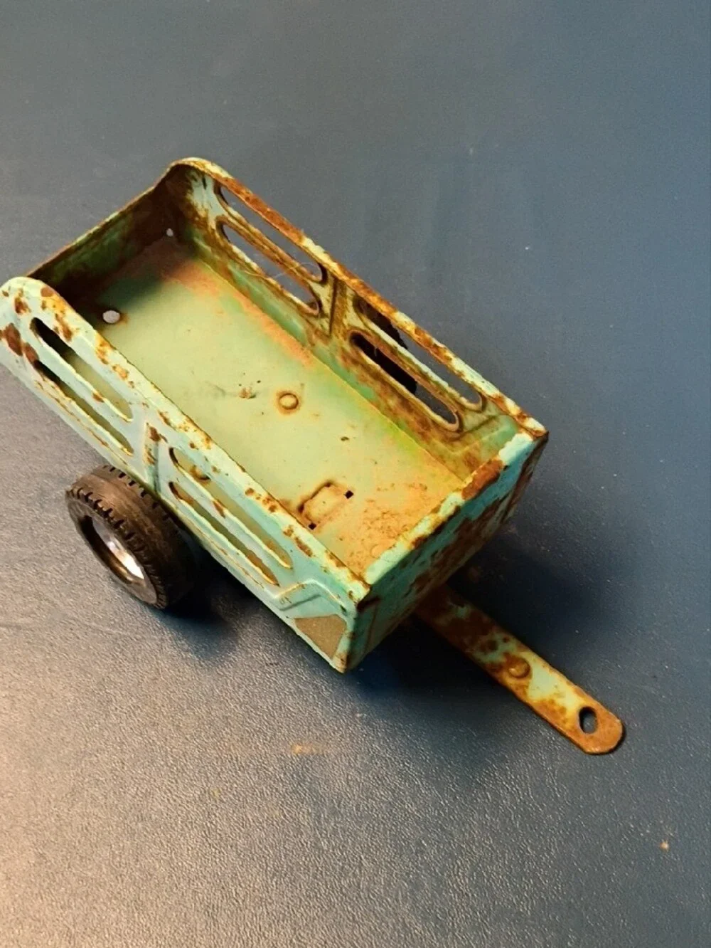 Vintage Kids Toy Metal Wagon - Turquoise Rusty